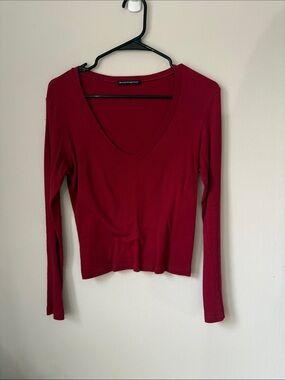 Brandy Melville Deep Red V-Neck Long Sleeve Top